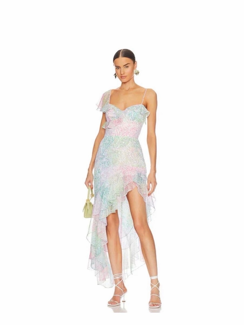 Amanda Uprichard Pastel Multi Ruffle Hi-Low Dress